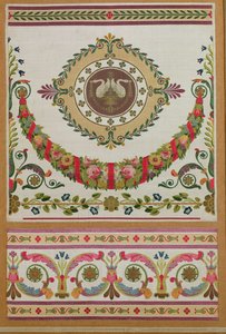 Panel of silk with a garland of flowers and swans from Pernon, Lyons by French School